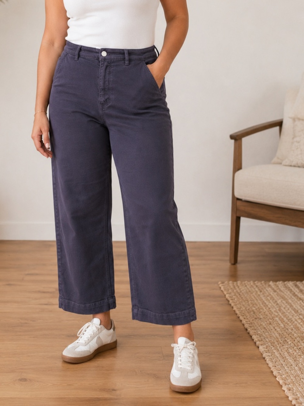 Everlane Straight Leg Crop Pants Womens 16 Eggplant High Rise Stretch Cotton